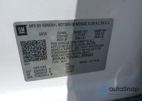 2019 GMC Terrain Sle z USA, uszkodzony, nr VIN 3GKALTEV5KL209682
